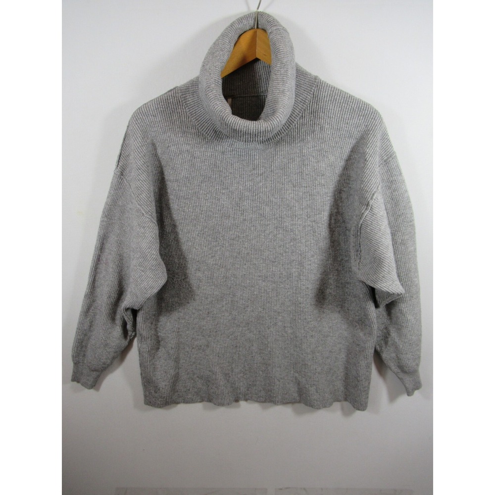 Free People Oversized Ribbed Sweater Women Medium Gray Turtleneck Long Sleeve